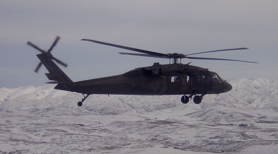 Idaho Army National Guard Blackhawk over the Idaho mountains