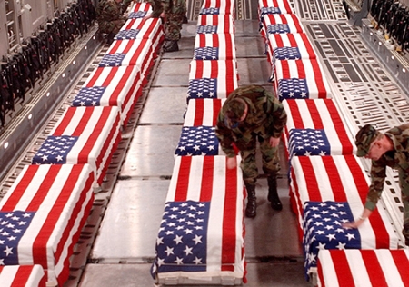 Fallen heros onboard a C17 on their way back home.